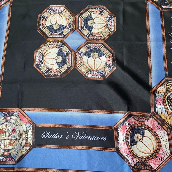 Rivetz of Boston 100% Silk Handmade Scarf Sailor’s Valentine 30” EUC - Picture 3 of 9